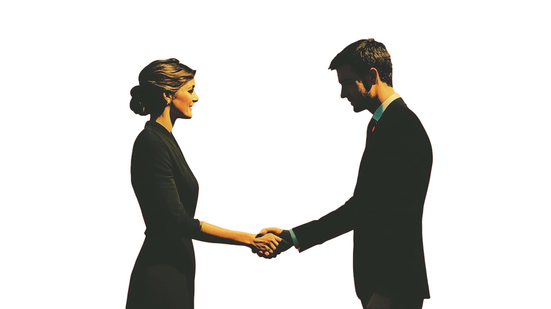 A man and a woman shaking hands.